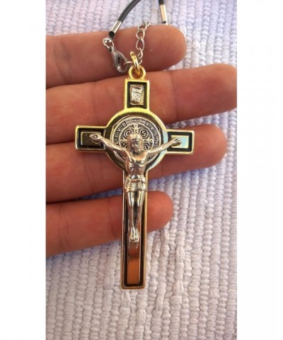 St Saint Gold Plated Benedict Metal Cross Crucifix Catholic Pendant Necklace 3'' $12.04 Necklaces