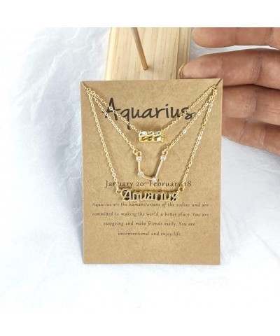 3Pcs Zodiac Gold Plated CZ Necklaces for Women Girls Old English Necklace 12 Constellation Necklace Zodiac Sign Gifts for Wom...