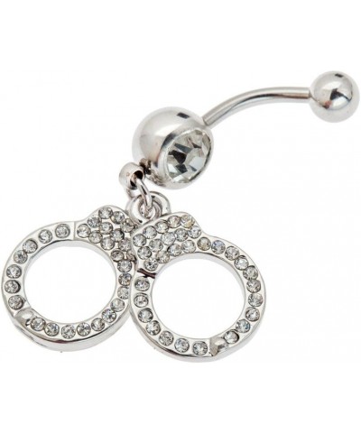 Belly Button Rings Women Body Jewelry Piercing Silver Colored 316F stainless steel 14 Gauge Belly With Handcuffs Shaped Penda...