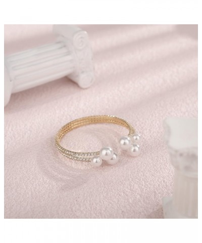 Dainty Rhinestone 1920s Silver Gold Fake Pearl Open Bangle Bracelet Wedding Sparkly Layered Wrap Cuff Bangle Bracelet Adjusta...