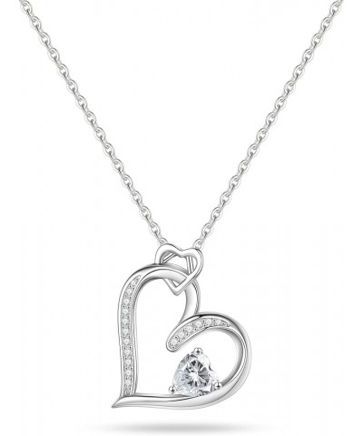 Love Heart Birthstone Necklace for Women, S925 Sterling Silver Heart Jewelry for Women Girls Mothers Silver Heart Necklace Bi...