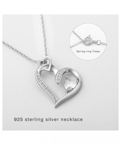 Love Heart Birthstone Necklace for Women, S925 Sterling Silver Heart Jewelry for Women Girls Mothers Silver Heart Necklace Bi...