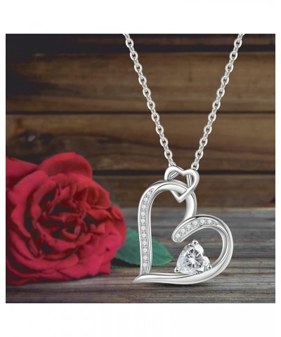 Love Heart Birthstone Necklace for Women, S925 Sterling Silver Heart Jewelry for Women Girls Mothers Silver Heart Necklace Bi...