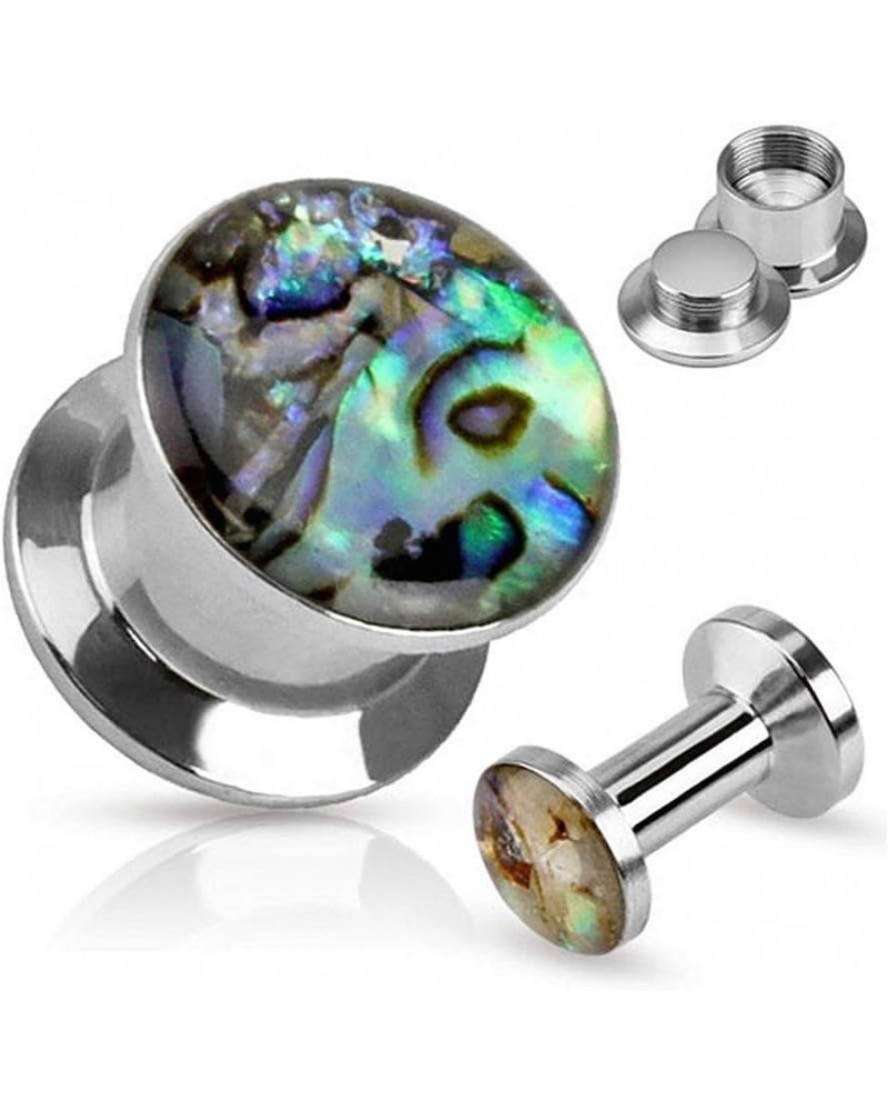 Shell Inlay Top Double Flared Screw Fit Plug 316L Surgical Steel 00GA (10mm) $11.12 Body Jewelry