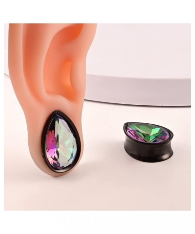 2PCS Ear Gauges, Hypoallergenic Colorful Teardrop Ear Tunnels and Plugs 316 Stainless Steel Earrings Expander Stretchers Body...