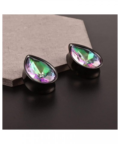 2PCS Ear Gauges, Hypoallergenic Colorful Teardrop Ear Tunnels and Plugs 316 Stainless Steel Earrings Expander Stretchers Body...