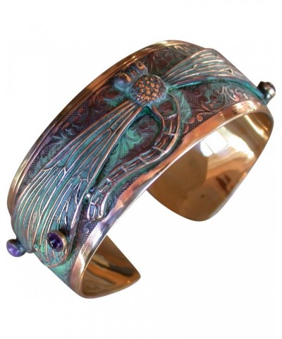 Patina Dragonfly Cuff Bracelet - Genuine Amethyst and Garnet - USA Made $55.42 Bracelets