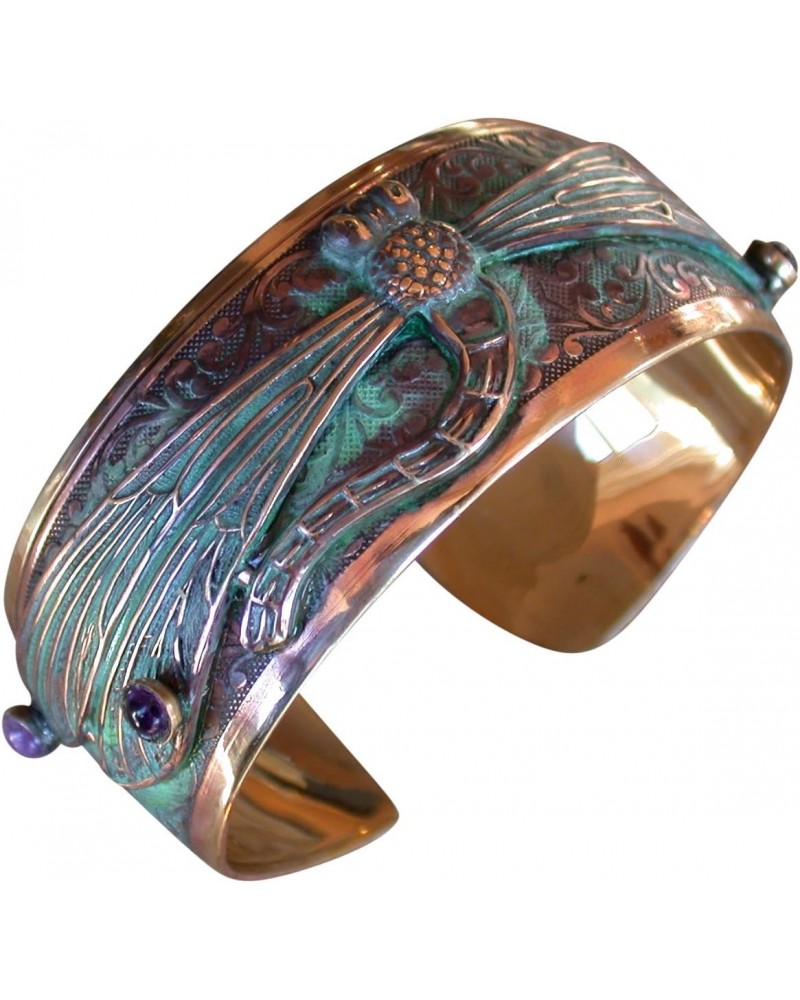 Patina Dragonfly Cuff Bracelet - Genuine Amethyst and Garnet - USA Made $55.42 Bracelets