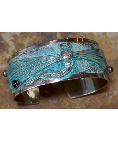 Patina Dragonfly Cuff Bracelet - Genuine Amethyst and Garnet - USA Made $55.42 Bracelets