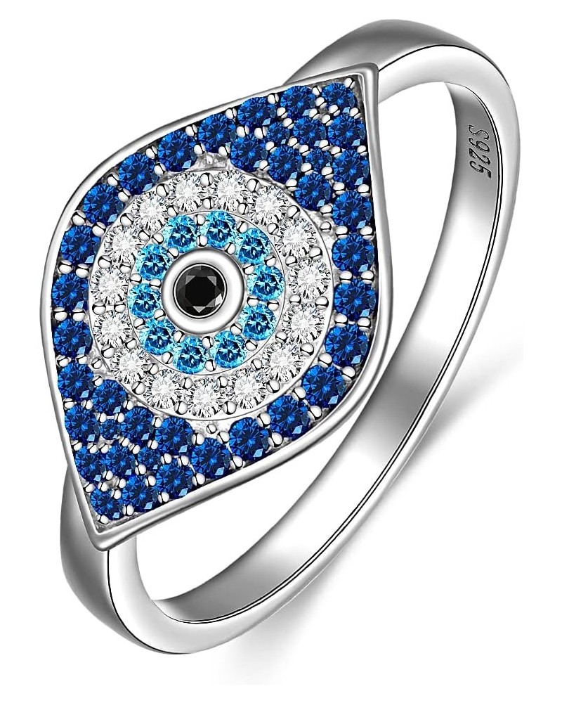 Evil Eye Ring Sterling Silver Sapphire Spiritual Turkish Blue Evil Eye Rings for Women Amulet Protection Ring Gift for Her Si...