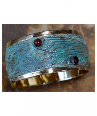 Patina Dragonfly Cuff Bracelet - Genuine Amethyst and Garnet - USA Made $55.42 Bracelets