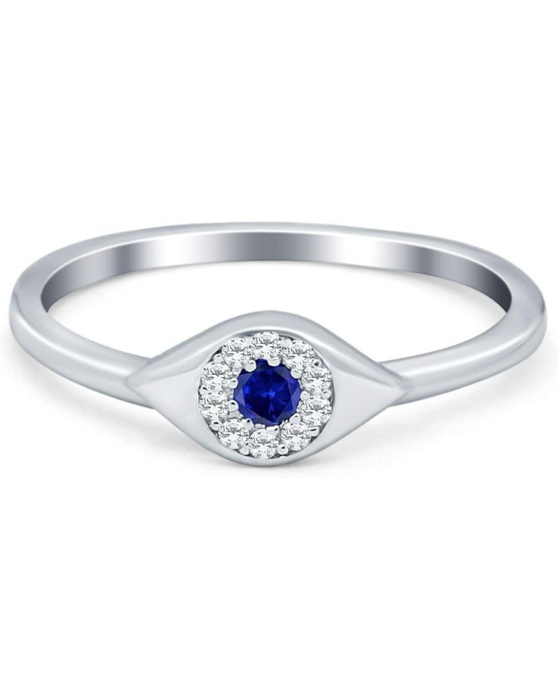 Evil Eye Ring Round Simulated Blue Sapphire Cubic Zirconia 925 Sterling Silver Simulated Blue Sapphire CZ $9.24 Rings