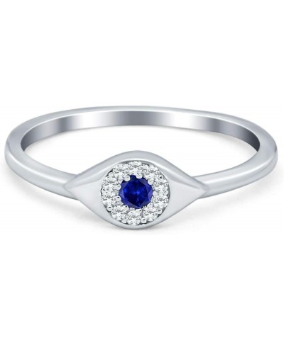 Evil Eye Ring Round Simulated Blue Sapphire Cubic Zirconia 925 Sterling Silver Simulated Blue Sapphire CZ $9.24 Rings