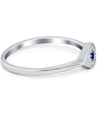 Evil Eye Ring Round Simulated Blue Sapphire Cubic Zirconia 925 Sterling Silver Simulated Blue Sapphire CZ $9.24 Rings