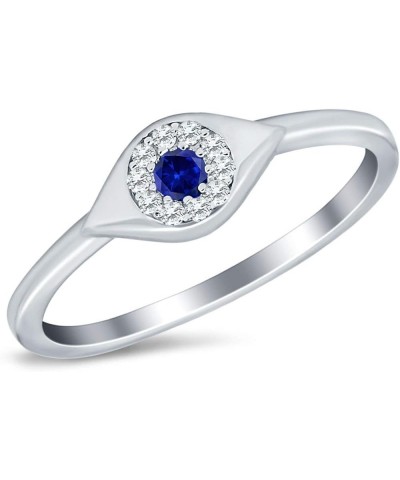 Evil Eye Ring Round Simulated Blue Sapphire Cubic Zirconia 925 Sterling Silver Simulated Blue Sapphire CZ $9.24 Rings