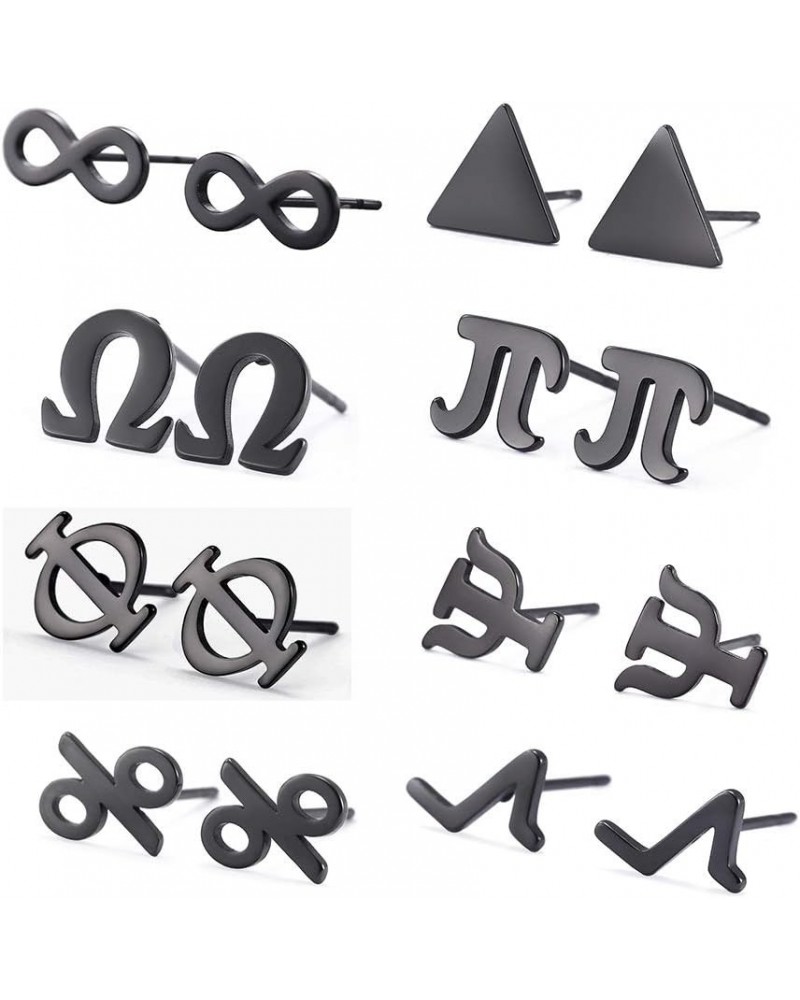 8 Pairs Math Symbol Stud Earrings Tiny Stainless Steel Science Jewelry for Women Girls Birthday Gift (Math symbol 8pcs) Black...