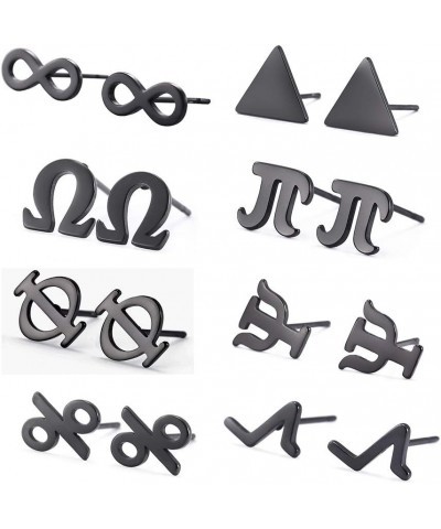 8 Pairs Math Symbol Stud Earrings Tiny Stainless Steel Science Jewelry for Women Girls Birthday Gift (Math symbol 8pcs) Black...