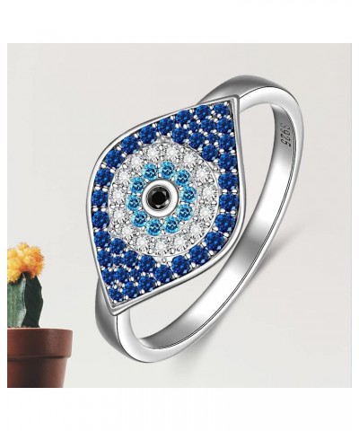 Evil Eye Ring Sterling Silver Sapphire Spiritual Turkish Blue Evil Eye Rings for Women Amulet Protection Ring Gift for Her Si...