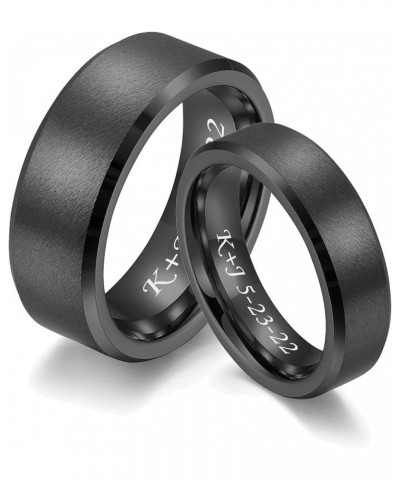 MZZJ Personalized Engraving Couple Matching Ring 6MM-8MM-10MM Black Brushed Tungsten Carbide Carbon Bevel Edge Wedding Rings ...