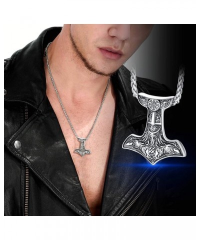 Viking Thor's Hammer Talisman Necklace for Men, Vintage Norse Mjolnir Amulet Pendant with Sturdy Wheat Chain, Stainless Steel...