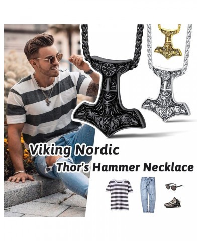 Viking Thor's Hammer Talisman Necklace for Men, Vintage Norse Mjolnir Amulet Pendant with Sturdy Wheat Chain, Stainless Steel...