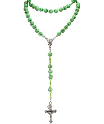 Murano Glass Bead Rosary Necklace, Oxidized Crucifix and Madonna Center Green $21.48 Necklaces
