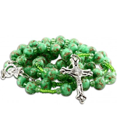 Murano Glass Bead Rosary Necklace, Oxidized Crucifix and Madonna Center Green $21.48 Necklaces