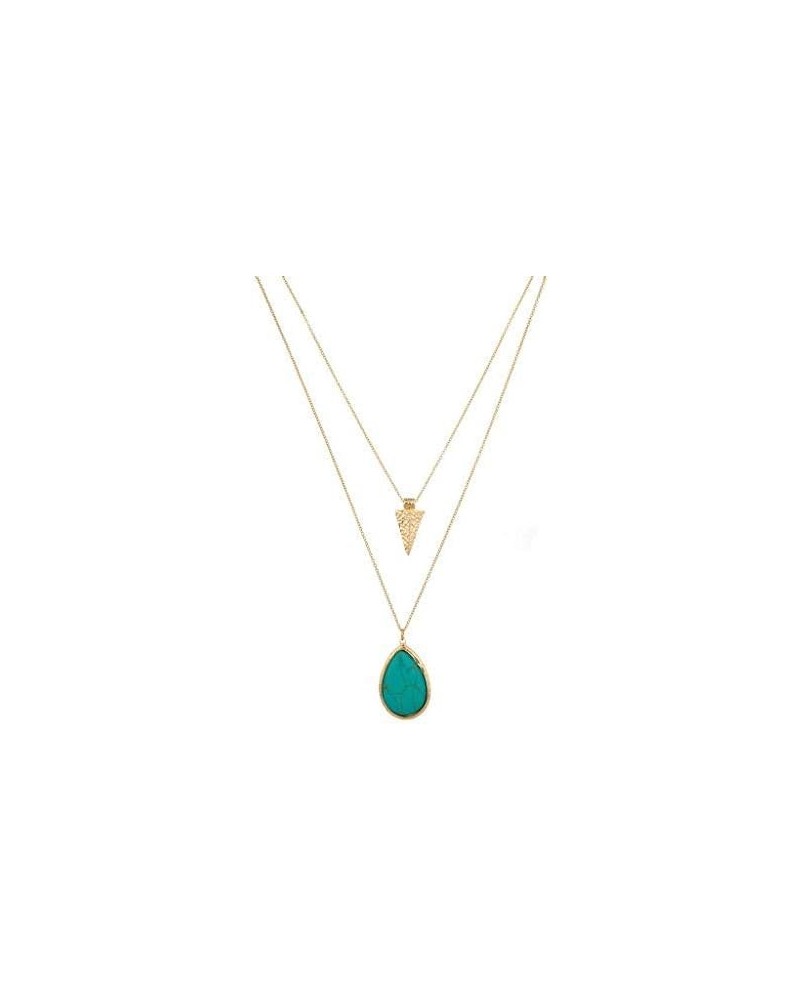 Women's Stone Teardrop & Arrowhead Double Layered Necklace Set Turquoise Tone $10.50 Jewelry Sets