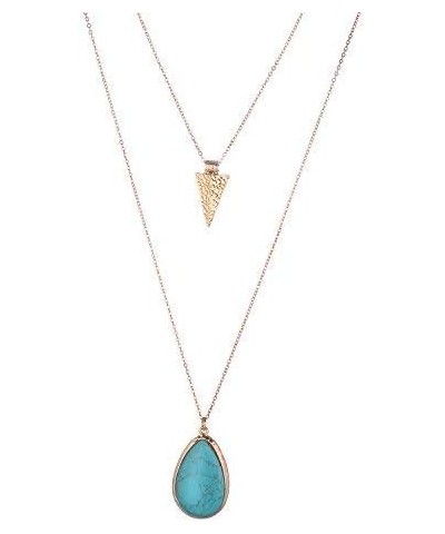 Women's Stone Teardrop & Arrowhead Double Layered Necklace Set Turquoise Tone $10.50 Jewelry Sets