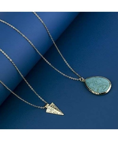 Women's Stone Teardrop & Arrowhead Double Layered Necklace Set Turquoise Tone $10.50 Jewelry Sets