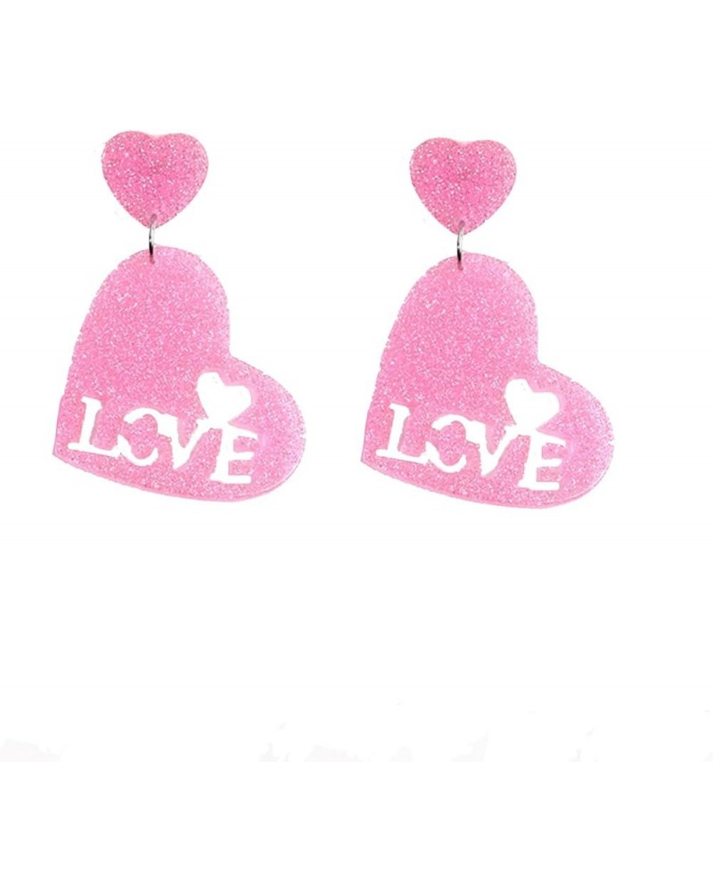 Hot Pink Heart Earrings for Women Double Heart Earrings Acrylic Heart Dro Dangle Earrings for Women Birthday Party Valentine'...