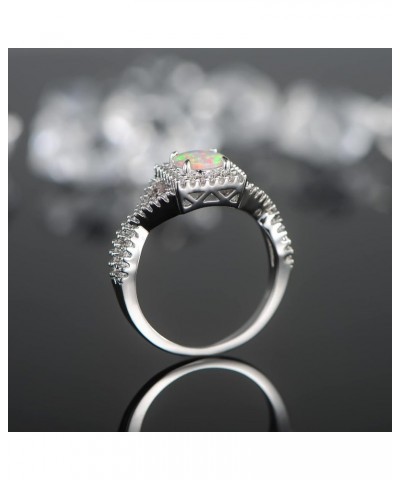 18K White Gold Plated Square White Fire Opal Ring Halo Engagement Birthstone Rings for Women Round-6inch $9.17 Rings