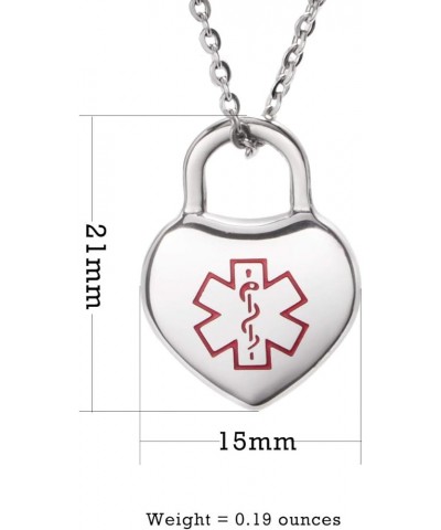 The Love Heart Medical alert necklace for Women 18-20 inch Lady 's stainless steel chain heart alert id necklace Steel asthma...