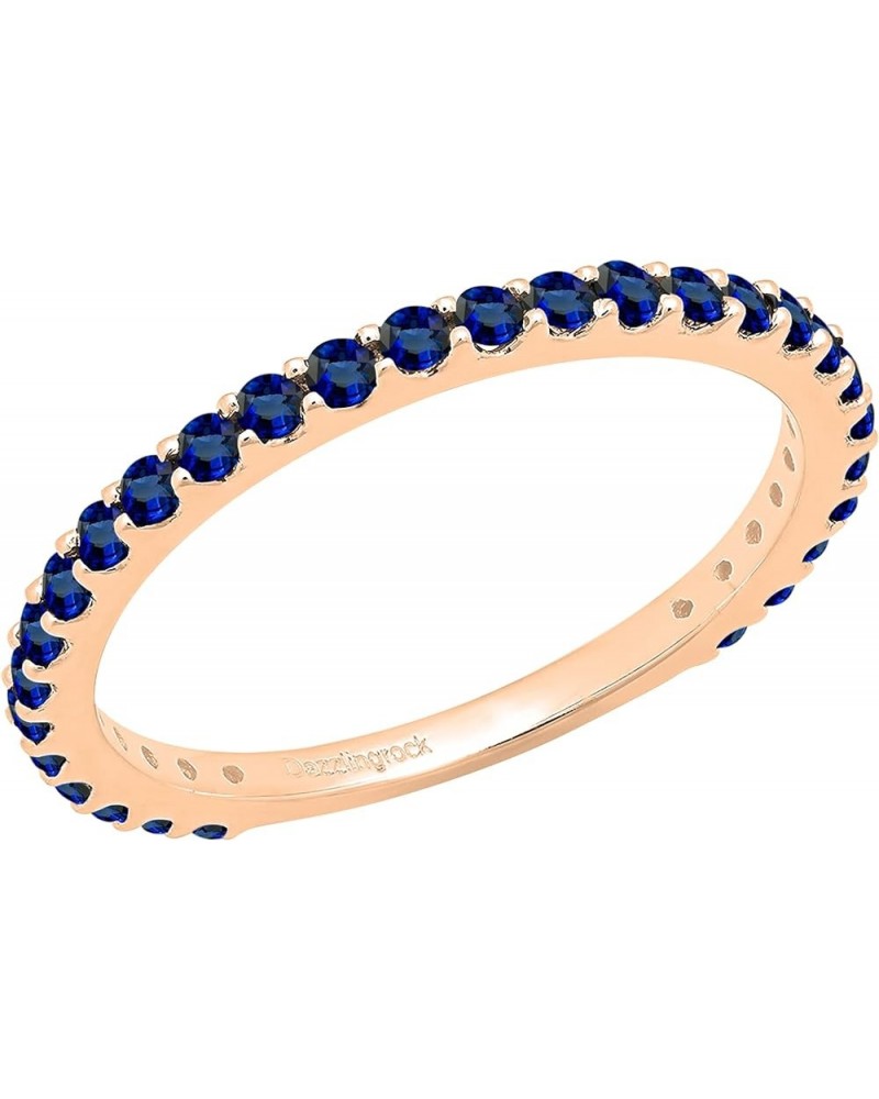 Round Lab Created Blue Sapphire Eternity Style Wedding Band for Women in 10K Gold 4 Rose Gold $83.94 Rings