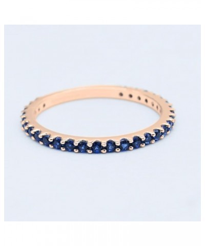 Round Lab Created Blue Sapphire Eternity Style Wedding Band for Women in 10K Gold 4 Rose Gold $83.94 Rings