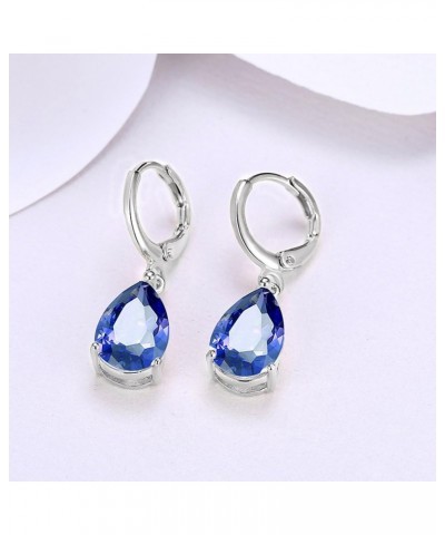 Sterling Silver Genuine Women's Fashion Sapphire Stud Hoop Jewelry Created or Simulated Gemstone Teardrop Dangle Leverback Ea...