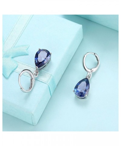 Sterling Silver Genuine Women's Fashion Sapphire Stud Hoop Jewelry Created or Simulated Gemstone Teardrop Dangle Leverback Ea...