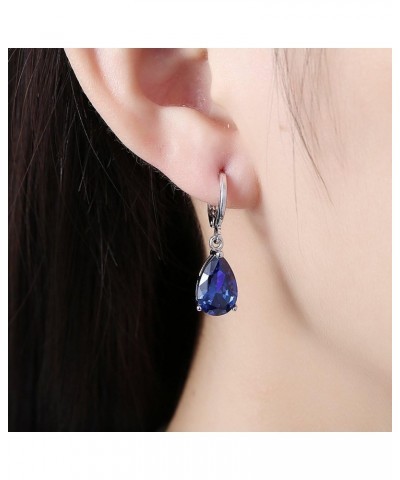 Sterling Silver Genuine Women's Fashion Sapphire Stud Hoop Jewelry Created or Simulated Gemstone Teardrop Dangle Leverback Ea...