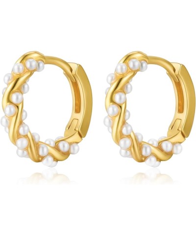 Plikin Pearls Twist Hoop Earrings for Teen Girls Gold Small Geometric Twisted Pearl Hoop Earrings Gift for Women Gold $8.09 E...