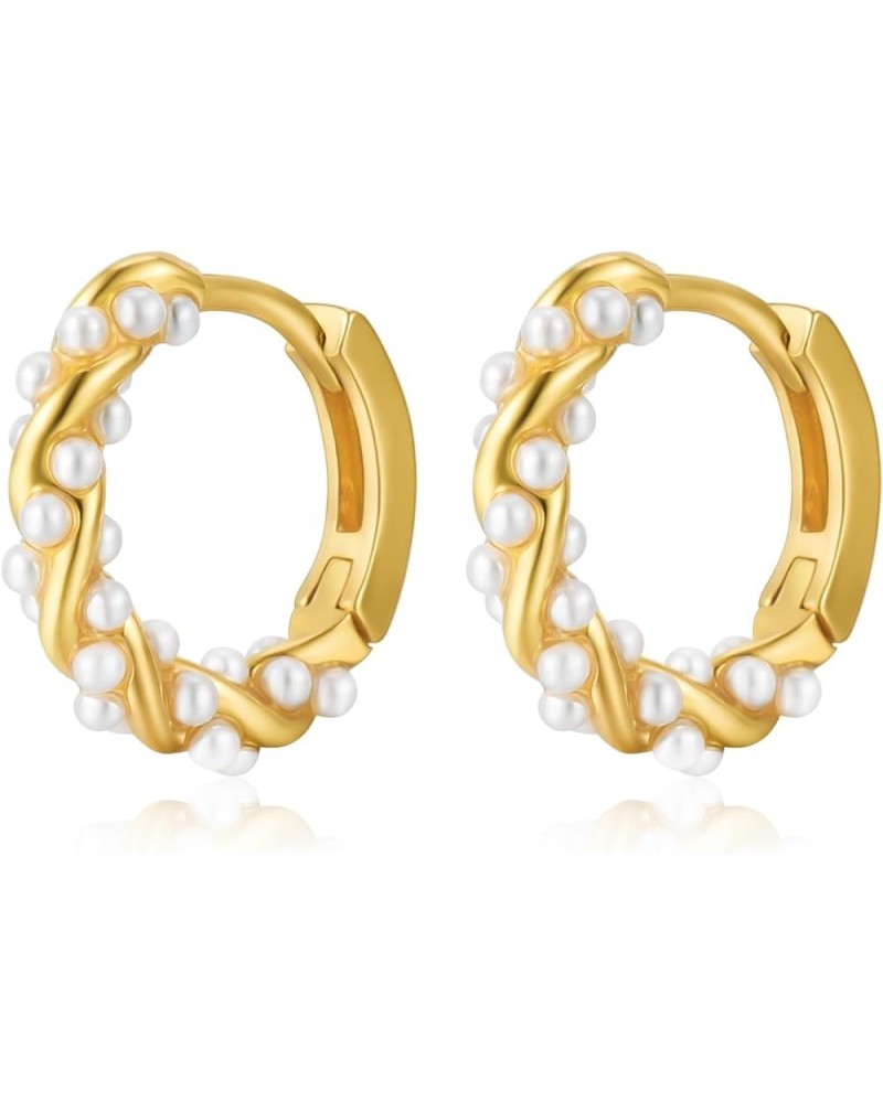 Plikin Pearls Twist Hoop Earrings for Teen Girls Gold Small Geometric Twisted Pearl Hoop Earrings Gift for Women Gold $8.09 E...