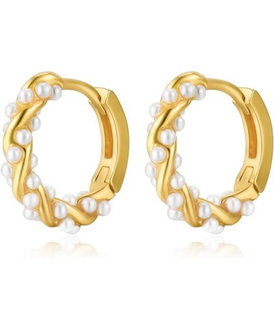 Plikin Pearls Twist Hoop Earrings for Teen Girls Gold Small Geometric Twisted Pearl Hoop Earrings Gift for Women Gold $8.09 E...