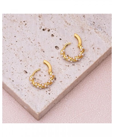 Plikin Pearls Twist Hoop Earrings for Teen Girls Gold Small Geometric Twisted Pearl Hoop Earrings Gift for Women Gold $8.09 E...