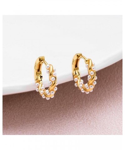 Plikin Pearls Twist Hoop Earrings for Teen Girls Gold Small Geometric Twisted Pearl Hoop Earrings Gift for Women Gold $8.09 E...