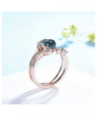 Natural Moss Agate Gemstone Genuine 925 Sterling Silver Ring for Women Kite Cut Women's Ring Set for Engagement Silver 925 Je...