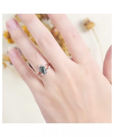 Natural Moss Agate Gemstone Genuine 925 Sterling Silver Ring for Women Kite Cut Women's Ring Set for Engagement Silver 925 Je...