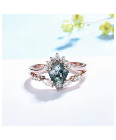 Natural Moss Agate Gemstone Genuine 925 Sterling Silver Ring for Women Kite Cut Women's Ring Set for Engagement Silver 925 Je...