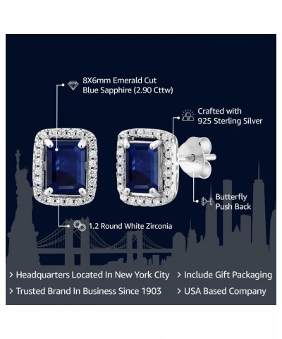 925 Sterling Silver Blue Sapphire Earrings For Women (2.90 Cttw, Gemstone Birthstone, 8X6MM Emerald Cut) $25.30 Earrings