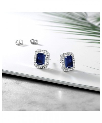 925 Sterling Silver Blue Sapphire Earrings For Women (2.90 Cttw, Gemstone Birthstone, 8X6MM Emerald Cut) $25.30 Earrings