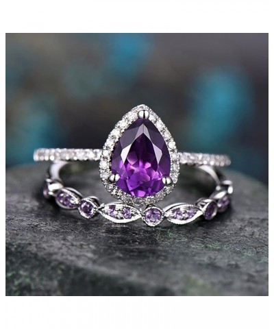 Shining Crystal Ring Kits Fashion Drop Shape Zirconia Rings Set Amethyst Teardrop Ring Engagement Wedding Ring Sets 6 Purple ...