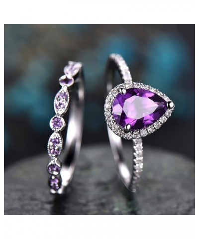 Shining Crystal Ring Kits Fashion Drop Shape Zirconia Rings Set Amethyst Teardrop Ring Engagement Wedding Ring Sets 6 Purple ...